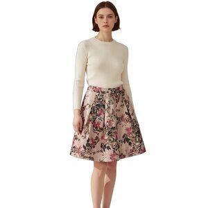 Ted Baker London Elegant Blossom Jacquard Skirt Pink Floral Pleated Women’s Sz 2